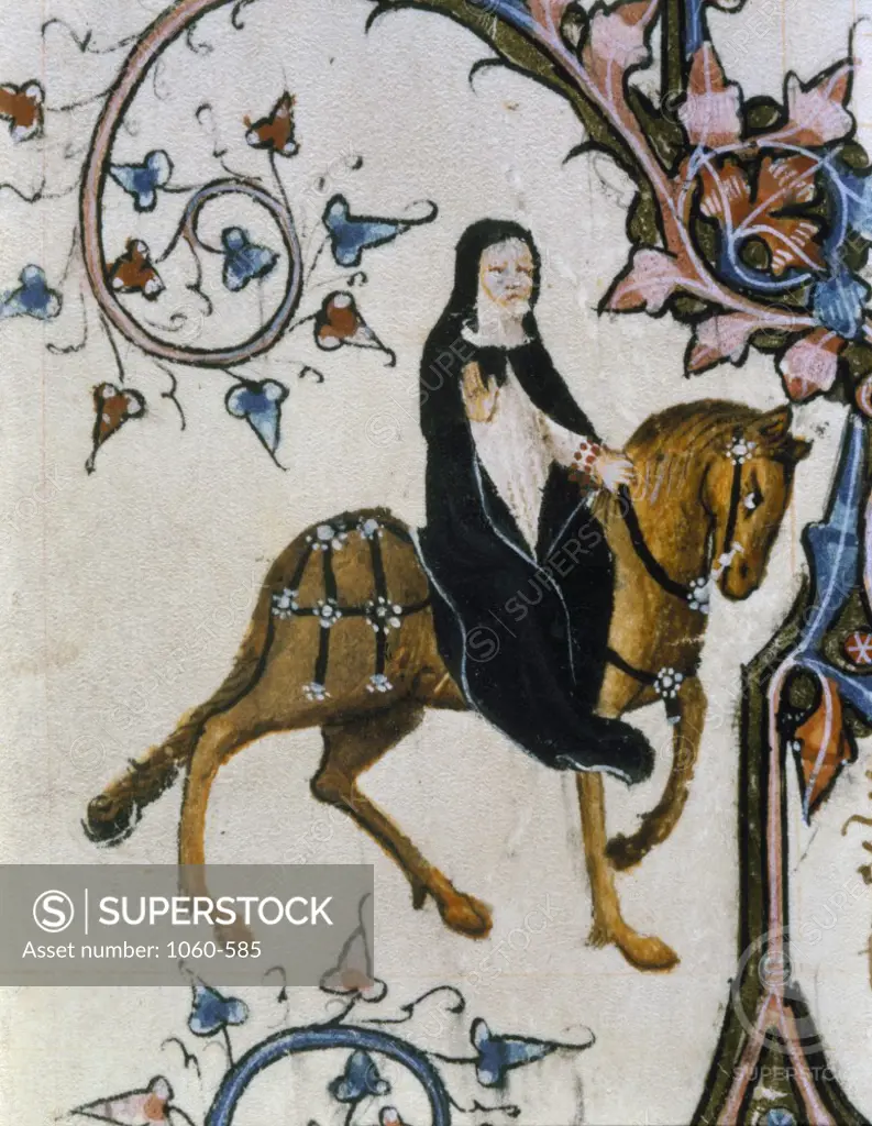 The Prioress, Detail From The Canterbury Tales, Geoffrey Chaucer (1342-1400 British), The Huntington Library, Art Collections, and Botanical Gardens, San Marino, California
