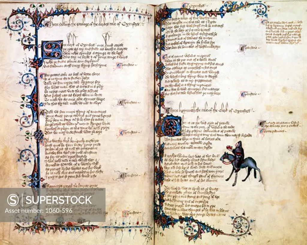 Canterbury Tales: Prologue to the Clerk of Oxford's Tale (Ellesmere Chaucer) ca.1400 Artist Unknown Illuminated manuscript The Huntington Library, Art Collections, and Botanical Gardens, San Marino, California, USA