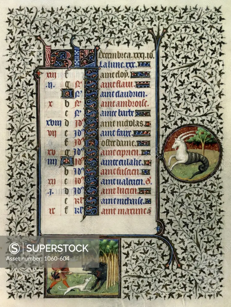 December from the Book of Hours Mid 15th Century, Manuscript Illumination Workshop of the Bedford Master 15th Century French The Huntington Library, Art Collections, and Botanical Gardens, San Marino, California, USA
