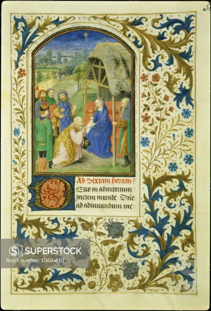 The Adoration of the Magi : Book of Hours c. 1450-1475 Simon Marmion (c. 1425-1489/French) Decorative vellum leaf  The Huntington Library, Art Collections, and Botanical Gardens, San Marino, California   