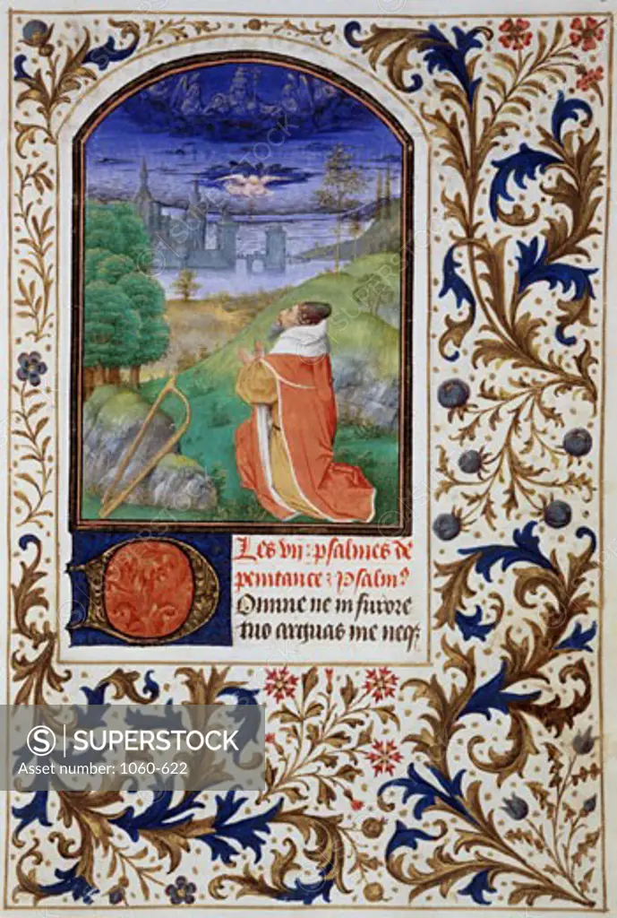 King David In Prayer Book Of Hours C. 1450-75 Simon Marmion (ca.1425-1489 French) Decor. Vellum Leaf The Huntington Library, Art Collections and Botanical Gardens, San Marino, CA