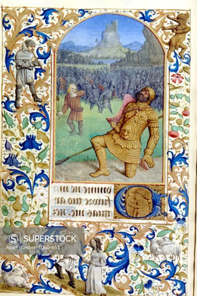 David and Goliath, Book of Hours (French), C. 1450-1500, Workshop of Jean Fouquet, The Huntington Library, Art Collections