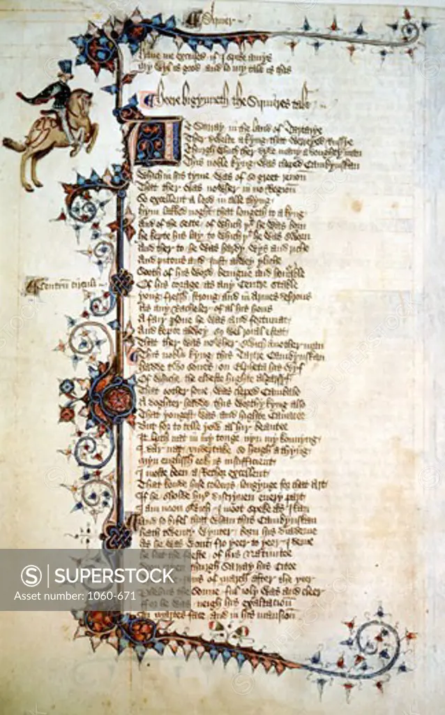 Canterbury Tales: Squire's Tale (Ellesmere Chaucer), ca. 1400, Artist Unknown, Illuminated manuscript, The Huntington Library, Art Collections, and Botanical Gardens, San Marino, California, USA