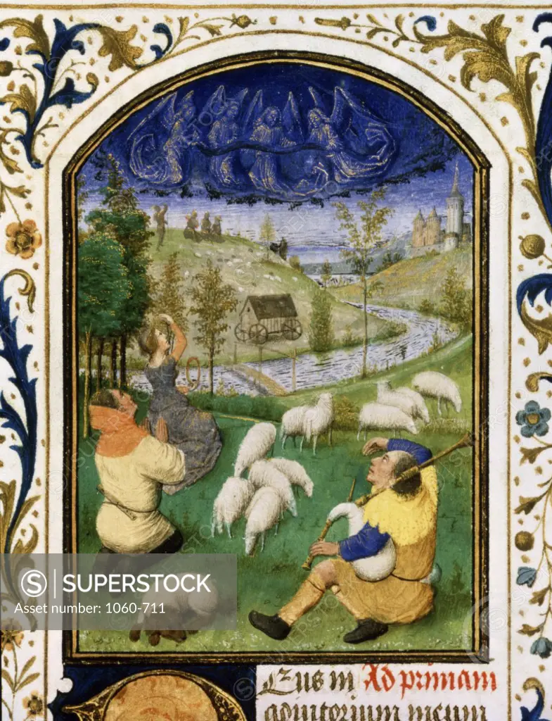 The Annunciation to the Shepherds  (Detail) Book of Hours c. 1450-1475 Simon Marmion c. 1425-1489 French The Huntington Library, Art Collections, and Botanical Gardens, San Marino, California   