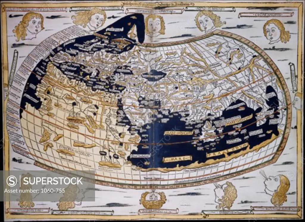 World Map  Ptolemy Woodcut print The Huntington Library, Art Collections, and Botanical Gardens, San Marino, California, USA