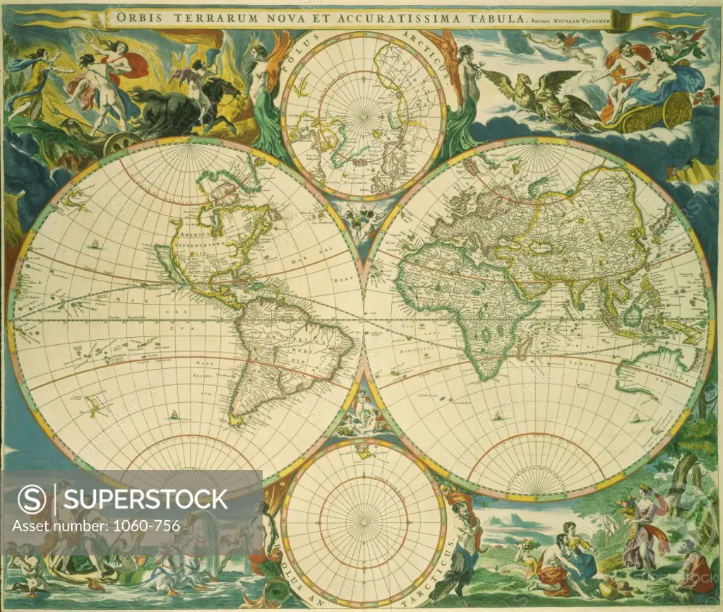 World Map in Novus Atlas by Jan Jansson  Nicolas Visscher (1618-1709/Dutch)  The Huntington Library, Art Collections, and Botanical Gardens, San Marino, California    