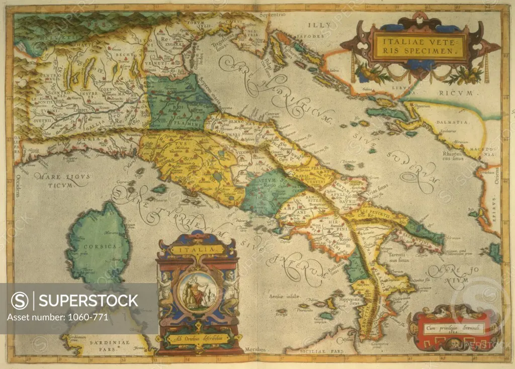 Map of Italy  Theatrum Orbis Terrarum 1595  Abraham Ortelius (1527-1598 /German) The Huntington Library, Art Collections, and Botanical Gardens, San Marino, California    