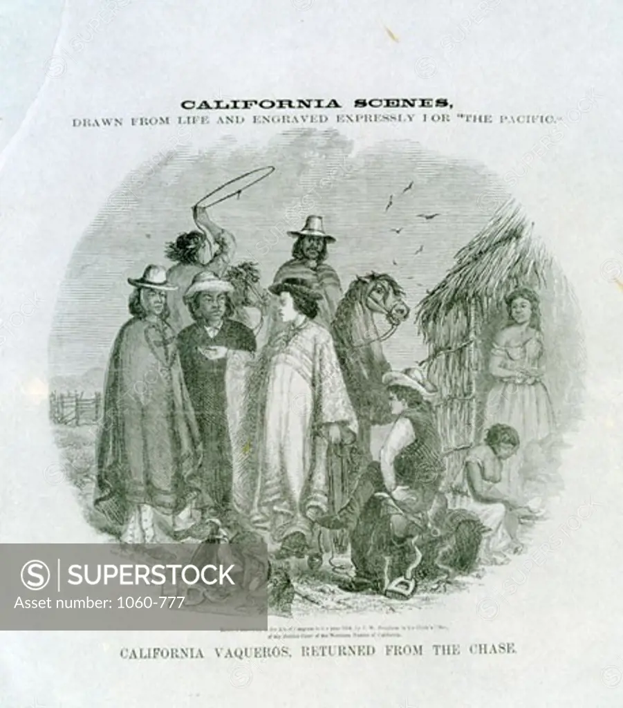 California Vaqueros Returned From The Chase, California Lettersheets, American History, The Huntington Library, Art Collections, and Botanical Gardens, San Marino, California