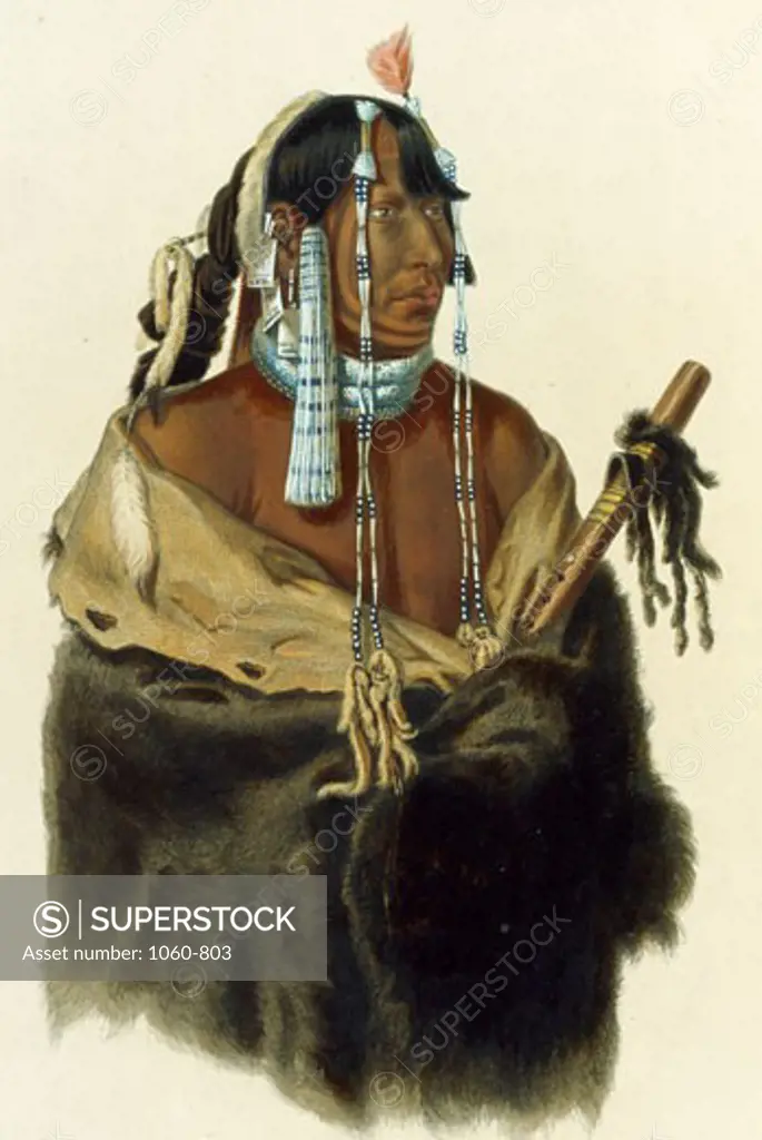 A Young Mandan Indian, Illustration for Wied-Neuwied, Karl Bodmer (1809-1893 Swiss), The Huntington-San Marino, California