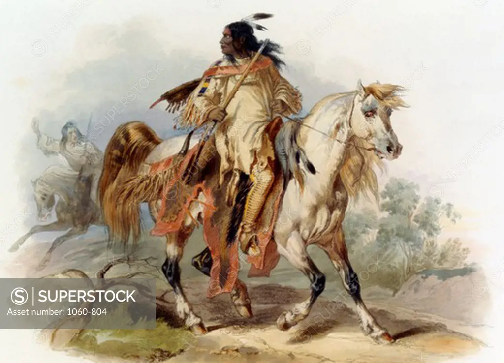 A Blackfoot Indian on Horseback, Illustration In Wied-Neuwied, 1843, Karl Bodmer (1809-1893 Swiss)