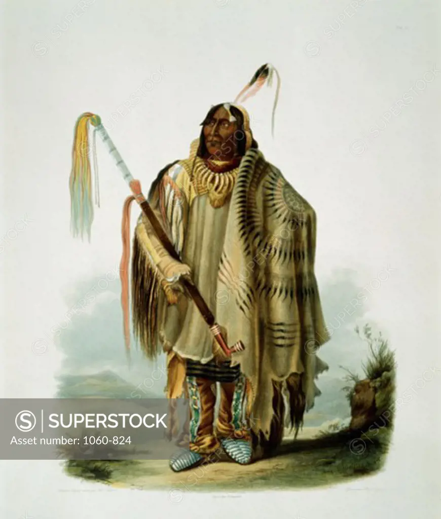 A Minatarre or Big-Bellied Indian, Pehriska-Ruhpa Illustration for Wied-Neuwied Karl Bodmer (1809-1893 Swiss) The Huntington-San Marino, California 
