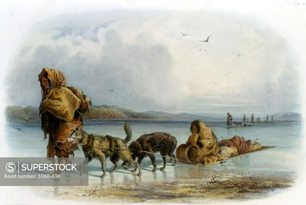 Dog-Sledges of the Mandan Indians, Illustration in Wied-Neuwied, Karl Bodmer (1809-1893 Swiss)