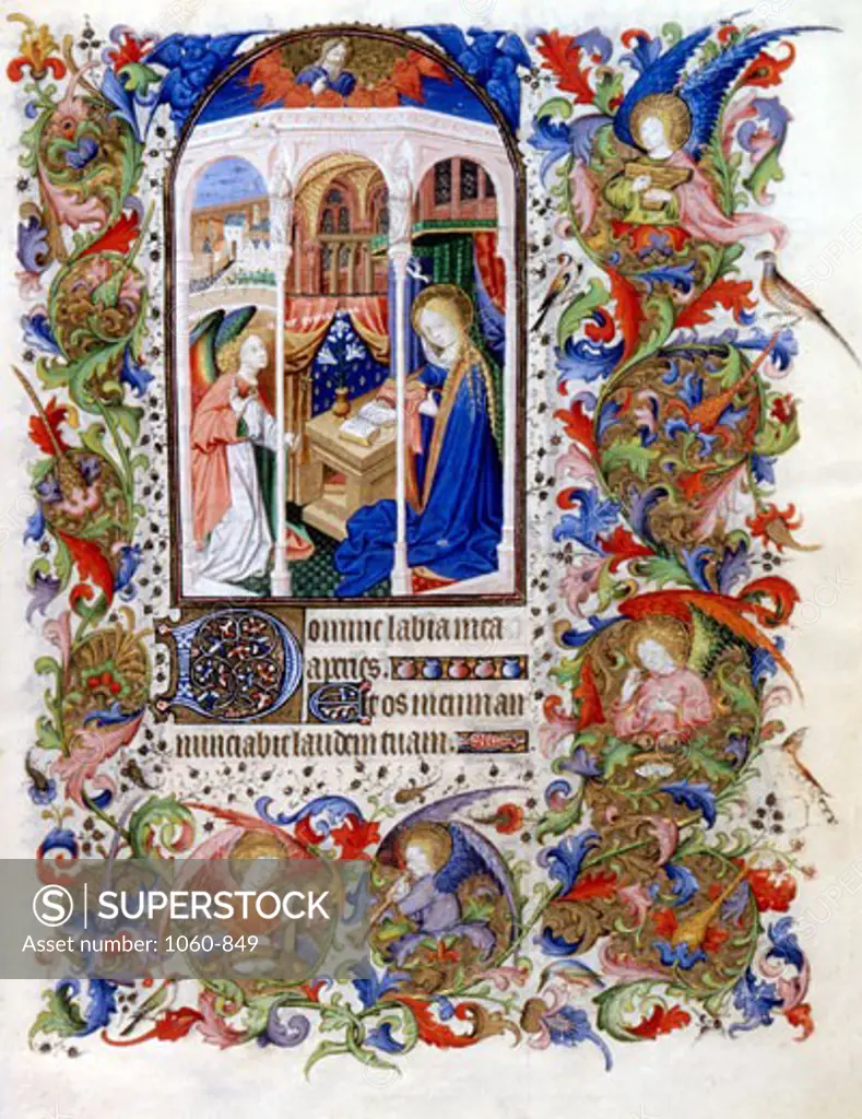 Annunciation, Book of Hours (French), Workshop of the Bedford Master (15th C. French), The Huntington Library, Art Collections, and Botanical Gardens, San Marino, California