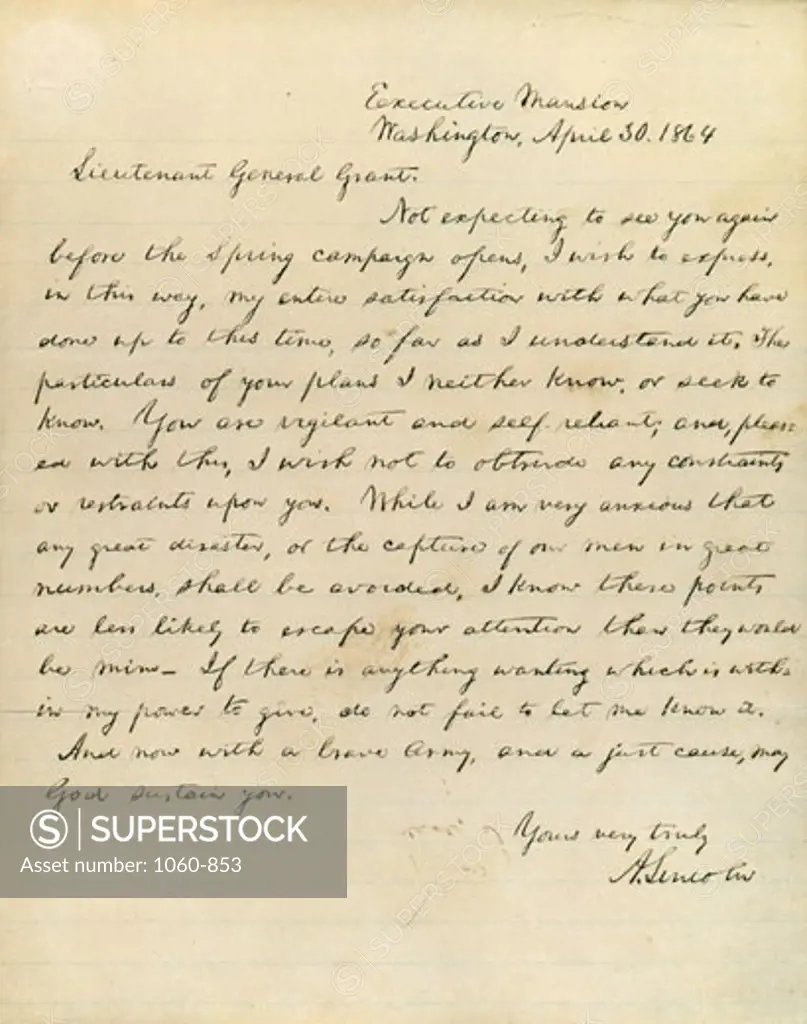 Lincoln Autographed Letter Signed to Ulysses S. Grant Abraham Lincoln American The Huntington-San Marino, California 