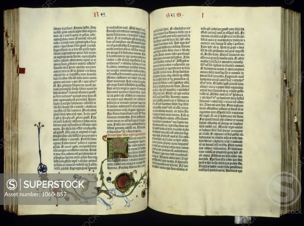 Gutenberg Bible  ca. 1455 Manuscript Illumination  The Huntington Library, Art Collections, and Botanical Gardens, San Marino, California    