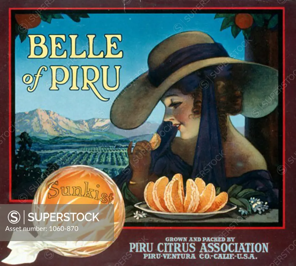 Belle of Piru - Piru Citrus Association, Promotional Literature, Posters, The Huntington - San Marino, California