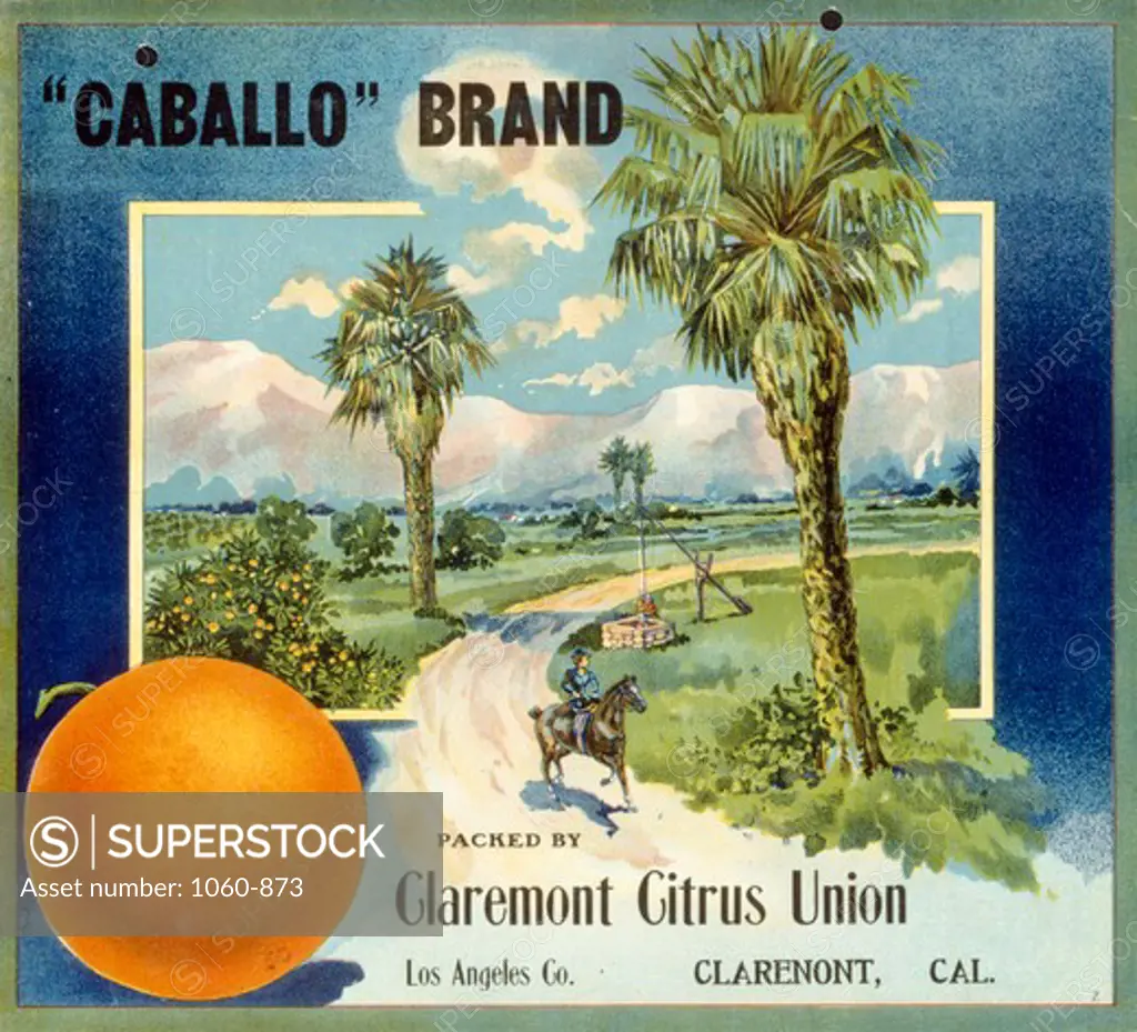 Caballo Brand- Claremont Citrus Union, Promotional Literature Posters, The Huntington Library, Art Collections, and Botanical Gardens, San Marino, California