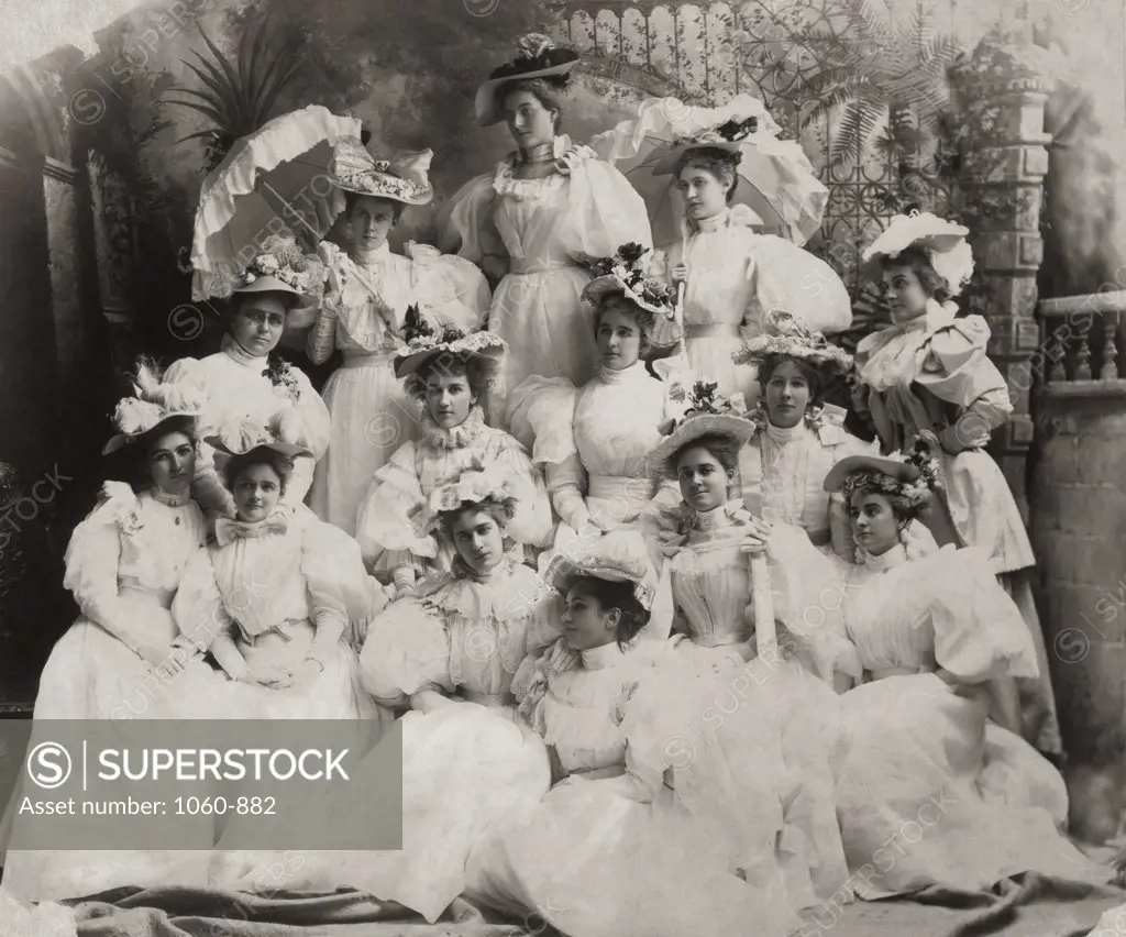 Portrait of a group of young women, Fiesta de Los Angeles, California, USA, 1895
