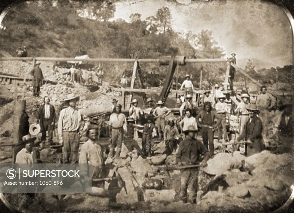 Group of miners in a gold mine, Taylorsville, California, USA, 1849