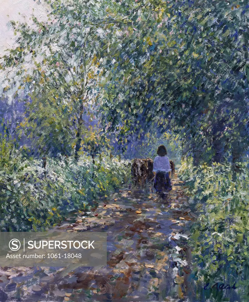 UK,  Gloucestershire,  Elkstone Lane Near Rapsgate Park by Charles Neal,  oil on canvas,  (b.1951)