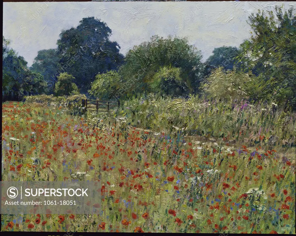 Poppy Field, Ampney Down Farm, Near Cirencester 1994 Charles Neal (b.1951/British) Oil on canvas