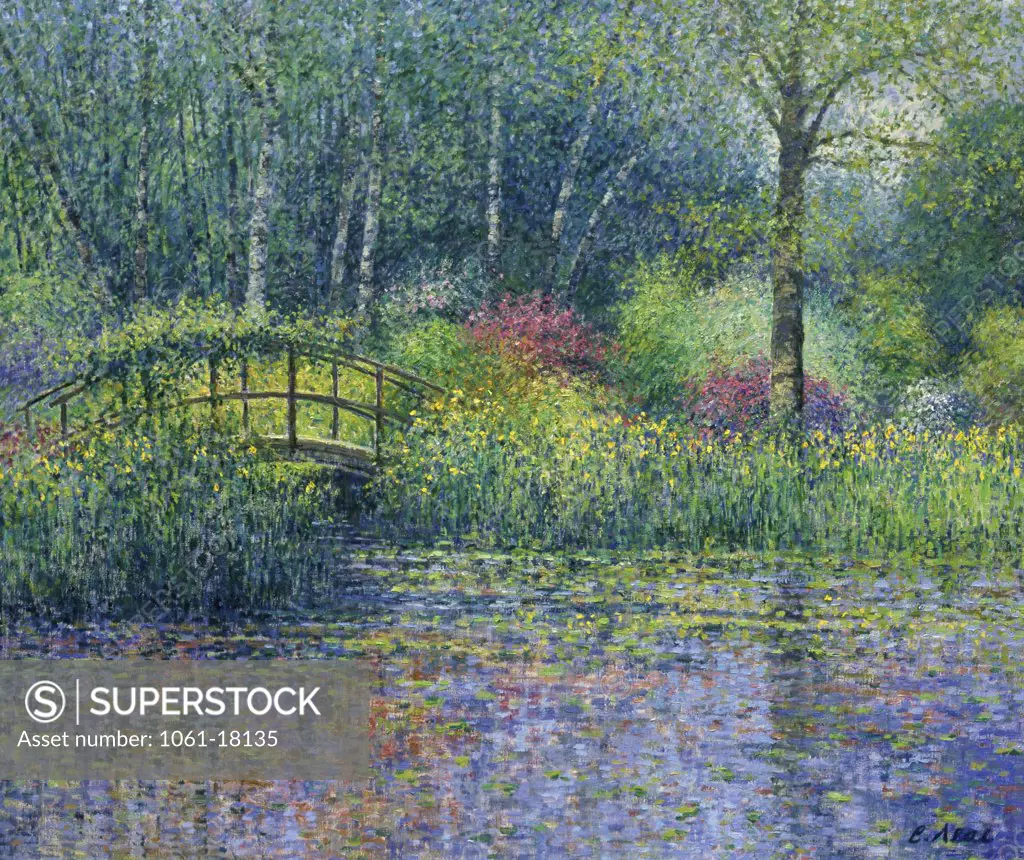 Japanese Bridge & Pond 1998  Charles Neal (b.1951/British) Oil on canvas 