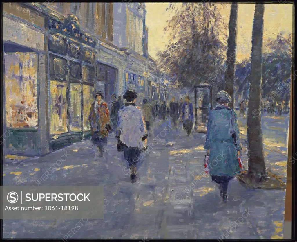 Shopping in the Promenade (Afternoon, December), Cheltenham, Gloucestershire Charles Neal (b.1951/British) Oil on canvas