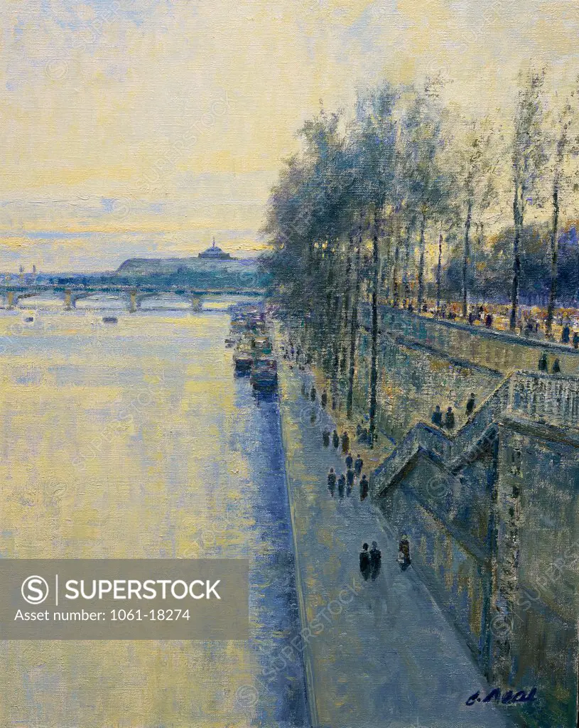 View from Pont Royal, Paris, France-Late Afternoon February  2003 Charles Neal (b.1951/British) Oil on canvas