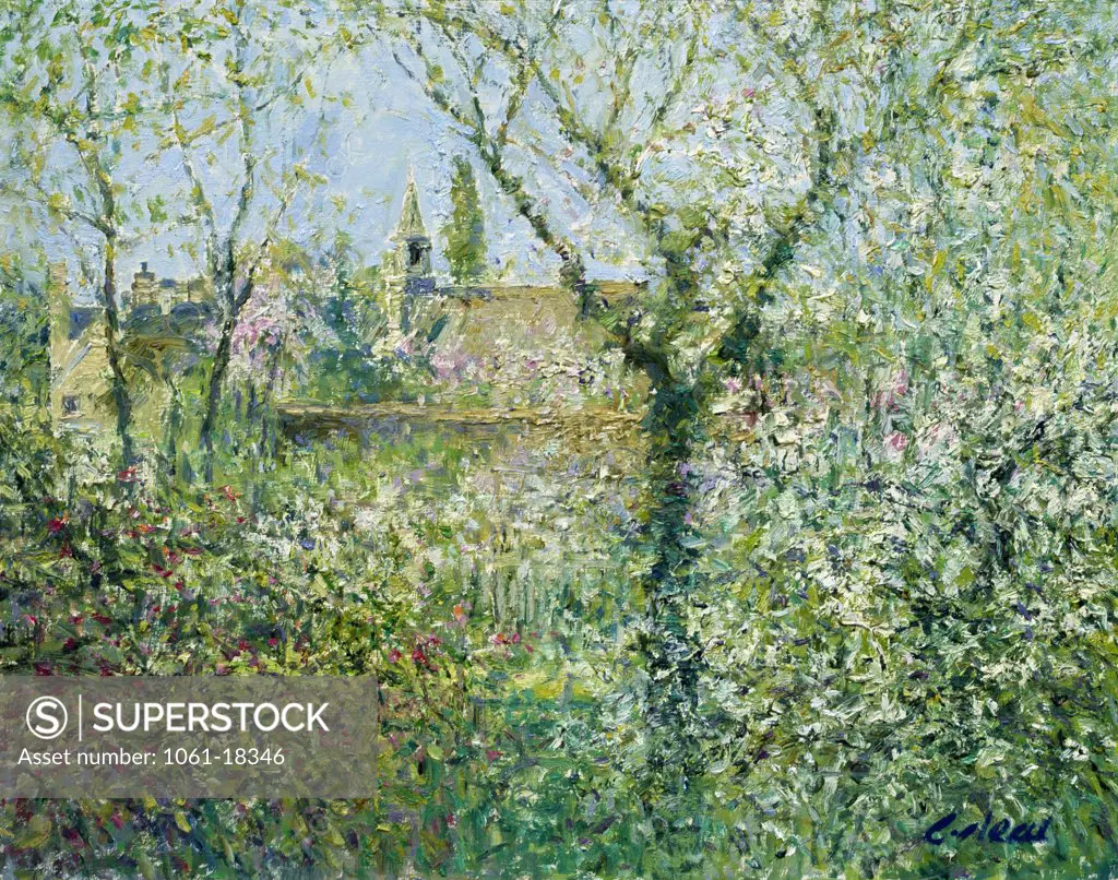 Quenington Village. Spring, Gloucestershire. Morning, April. Charles Neal (b.1951 British) Oil On Panel