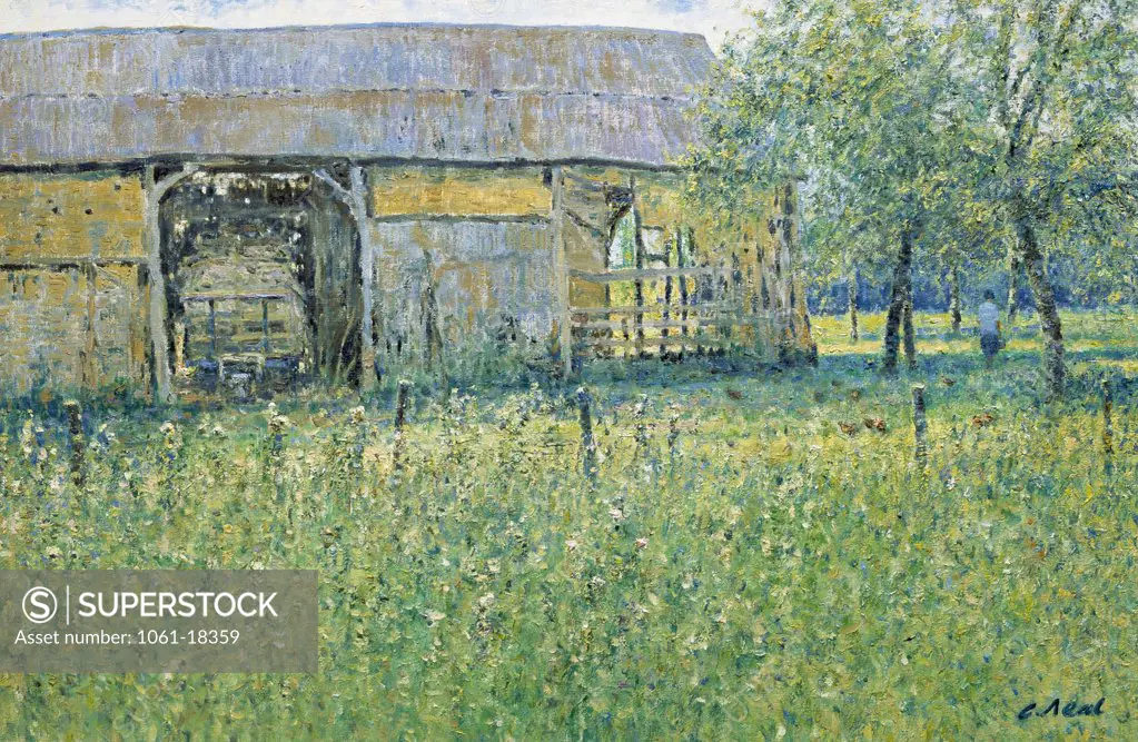 Normandie Farm, Cramenil Near Briouze, Calvados Region, France. Morning, July. Charles Neal (b.1951 British) Oil On Canvas