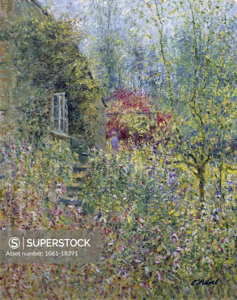 Cottage Garden, Partridge Lane, Rendcomb, Gloucestershire. Morning, June. Charles Neal (b.1951 British) Oil On Canvas