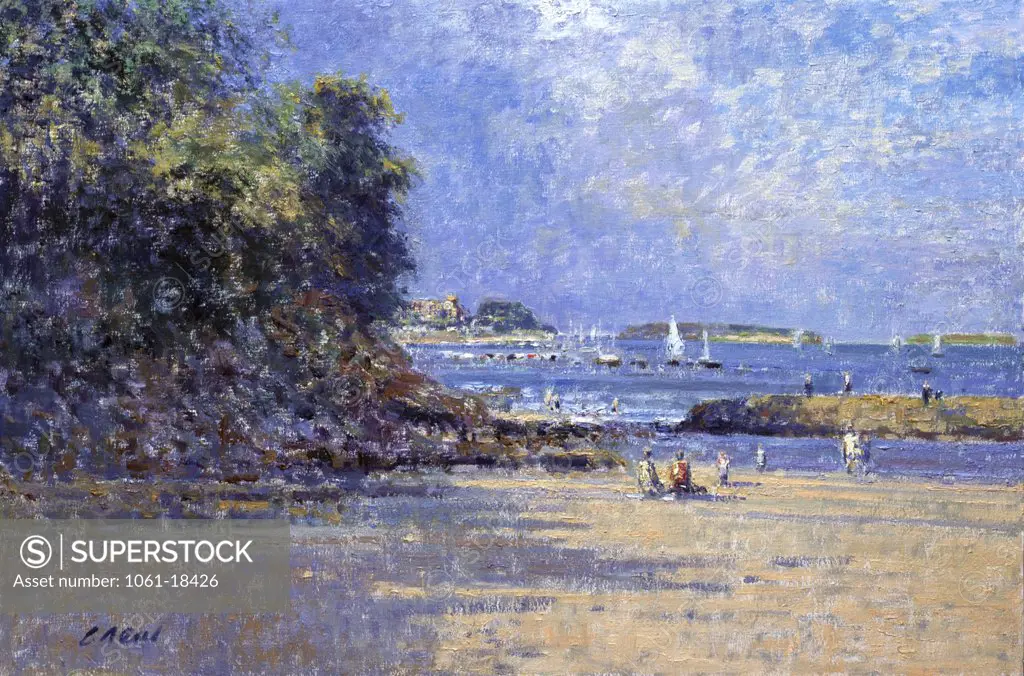 Beach scene at Dinard, Bretagne, France, Charles Neal, (b.1951/British), Oil on canvas