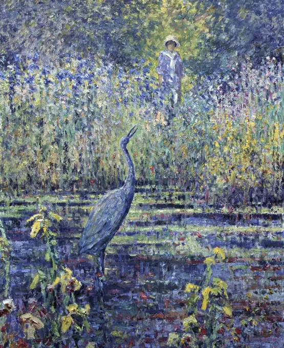 The Lily pond with ornamental bird, DETAIL, Charles Neal, (b.1951/British), Oil on canvas