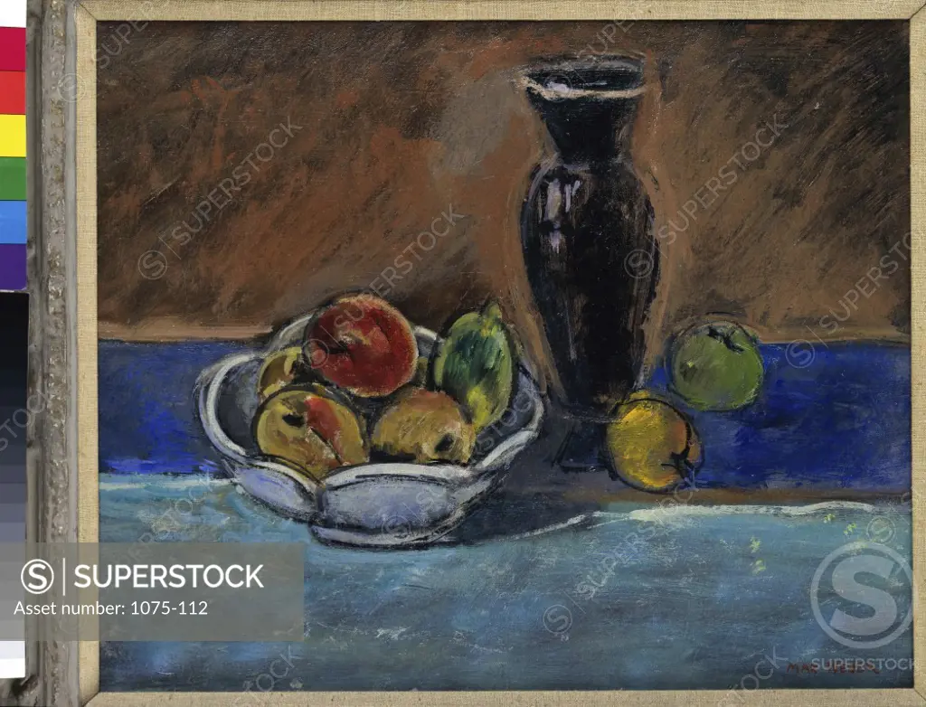 Still Life with Fruit and Vase by Max Weber, oil on canvas, oil painting, fine art painting,