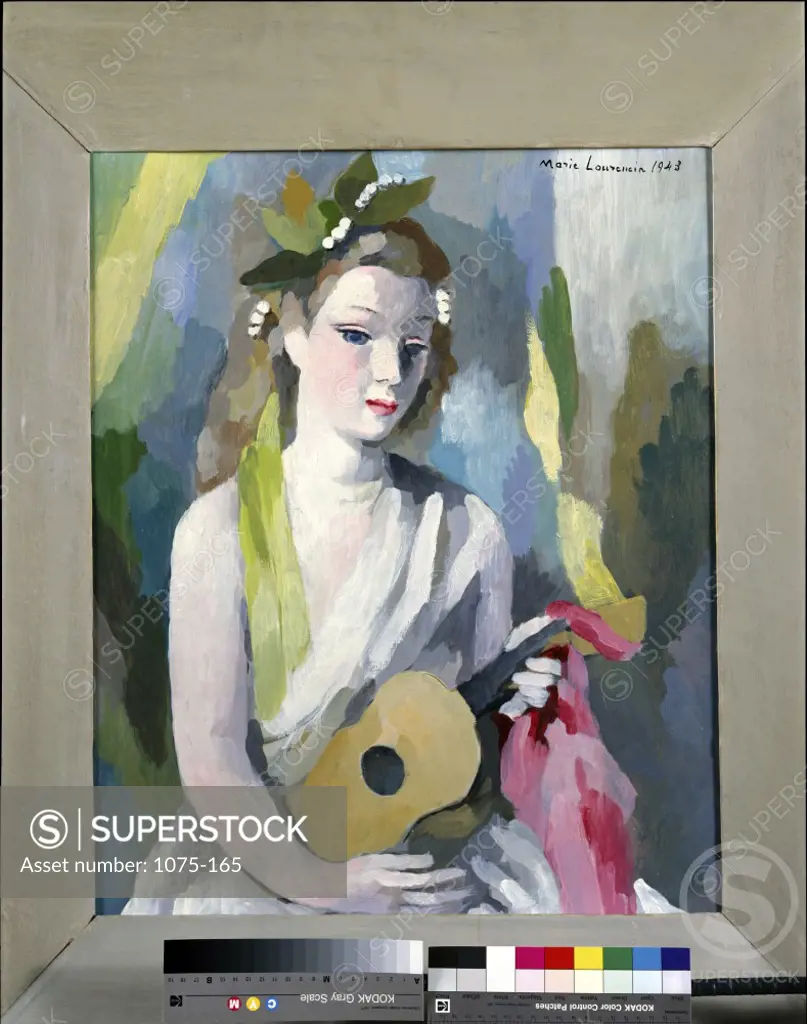 Woman with a Guitar by Marie Laurencin, oil on canvas, oil painting, fine art painting,, 1943
