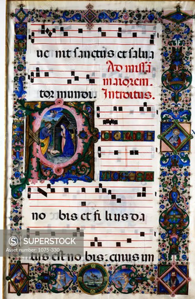 Choral Book: Opening of the Christmas Mass,  manuscript illustration,  Circa 1450-60,  USA,  Florida,  Jacksonville,  The Cummer Museum of Art and Gardens