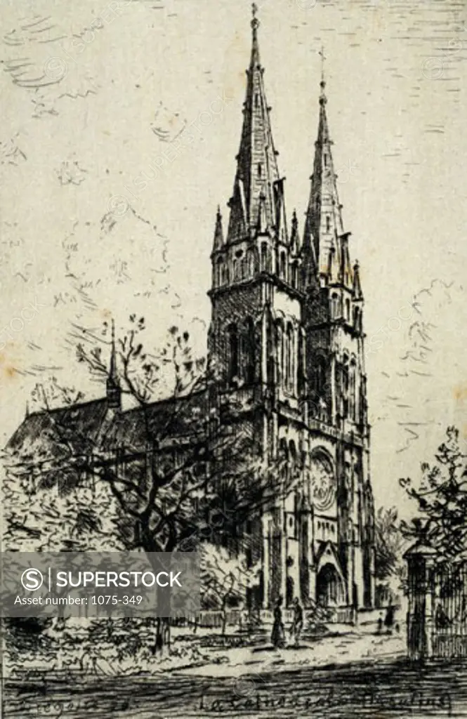 La Cathedral Mouline  Charvot, Eugene(1847-1924 French) Engraving Cummer Museum of Art & Gardens, Jacksonville, FL 