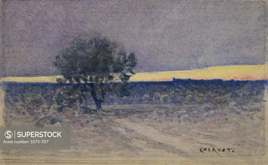 Sunset Landscape Eugene Charvot (1847-1924 French) Watercolor Cummer Museum of Art & Gardens, Jacksonville, Fl 