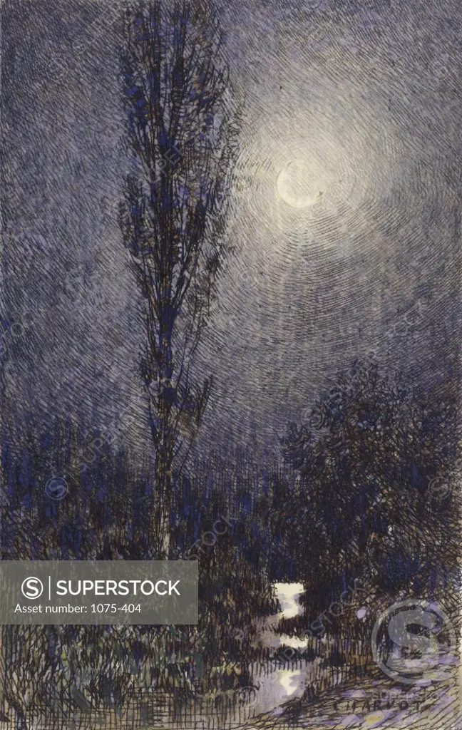 Night Stream Eugene Charvot (1847-1924/French) Colored Print Cummer Museum of Art & Gardens, Jacksonville, Florida, USA