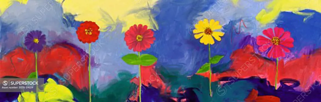 Five Zinnias 2 2005 Patricia Brown (20th C. American) Oil Private Collection
