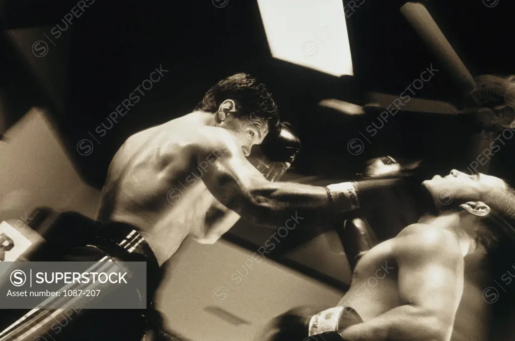 Side profile of two boxers fighting