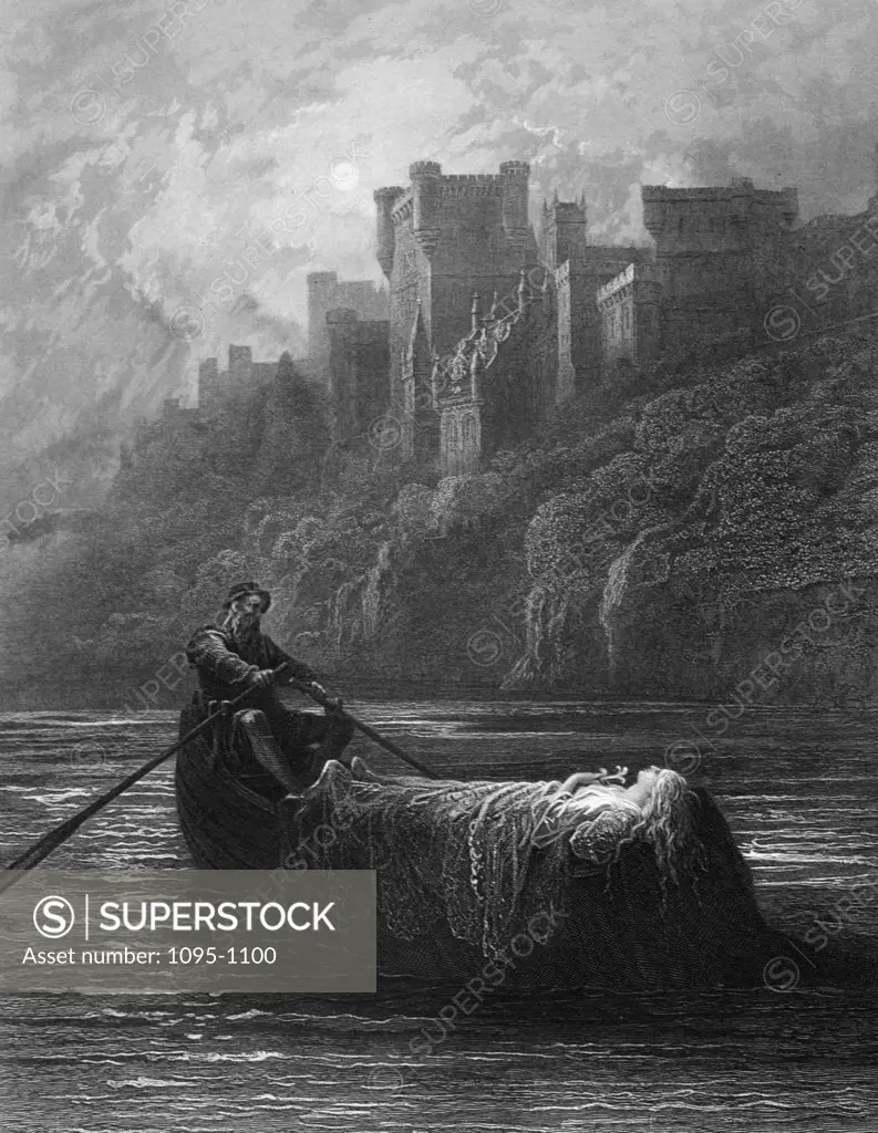 Body of Elaine on its way to King Arthur's Palace,  by Gustave Dore,  from Idylls of the King,  (1832-1883),  USA,  Illinois,  Chicago,  Newberry Library