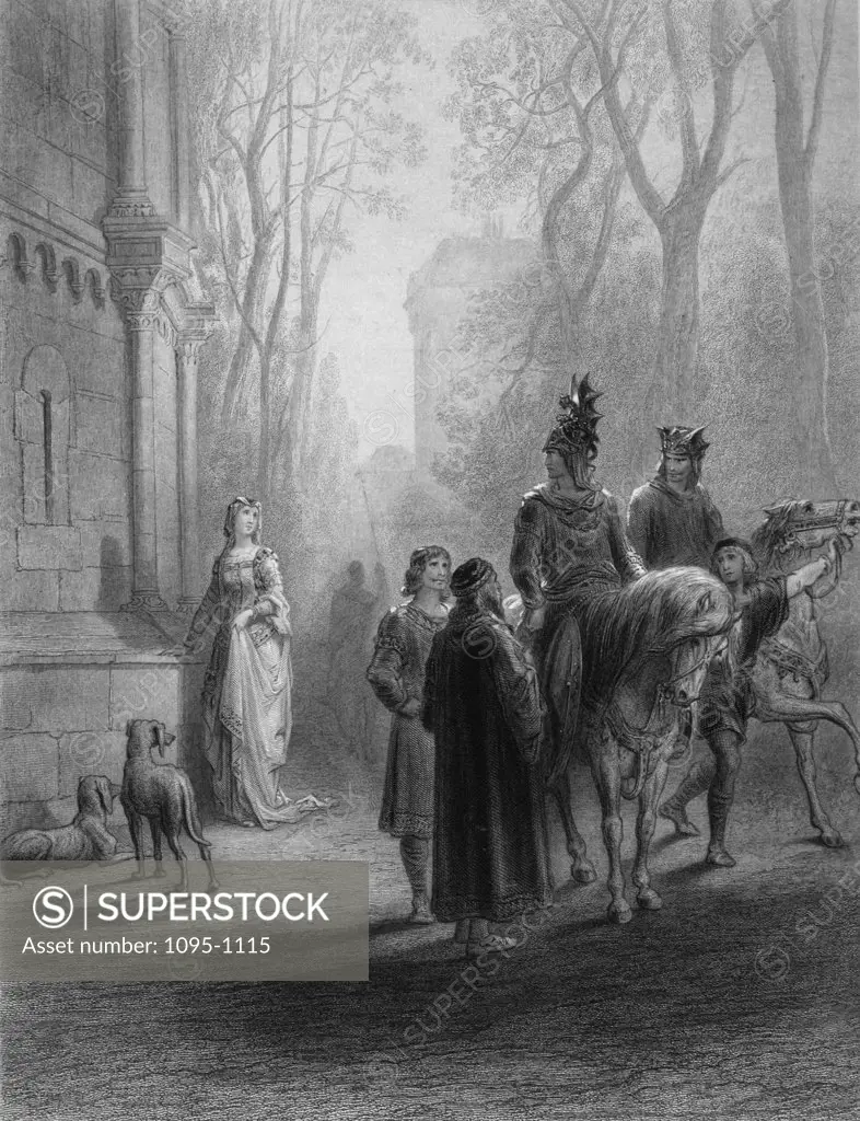 Lancelot Bids Adieu to Elaine,  by Gustave Dore,  from Idylls of the King,  (1832-1883),  USA,  Illinois,  Chicago,  Newberry Library