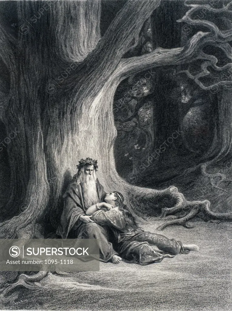 Merlin and Vivien in Repose,  by Gustave Dore,  from Idylls of the King,  (1832-1883),  USA,  Illinois,  Chicago,  Newberry Library