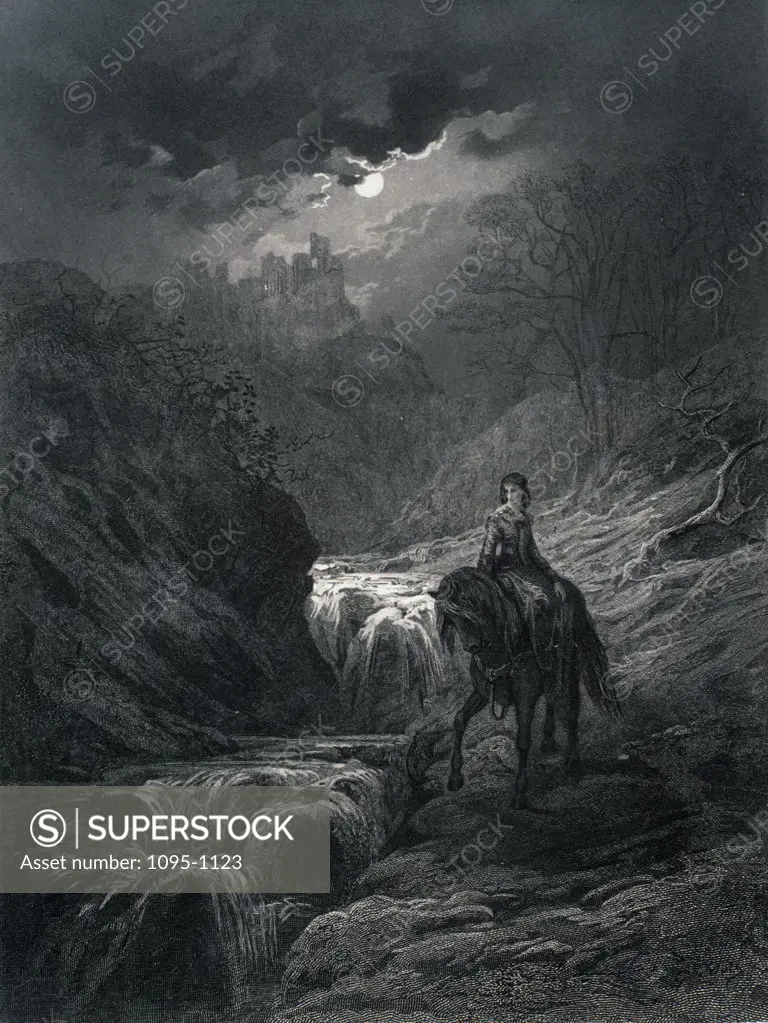 The Moonlight Ride,  by Gustave Dore,  from Idylls of the King,  (1832-1883),  USA,  Illinois,  Chicago,  Newberry Library