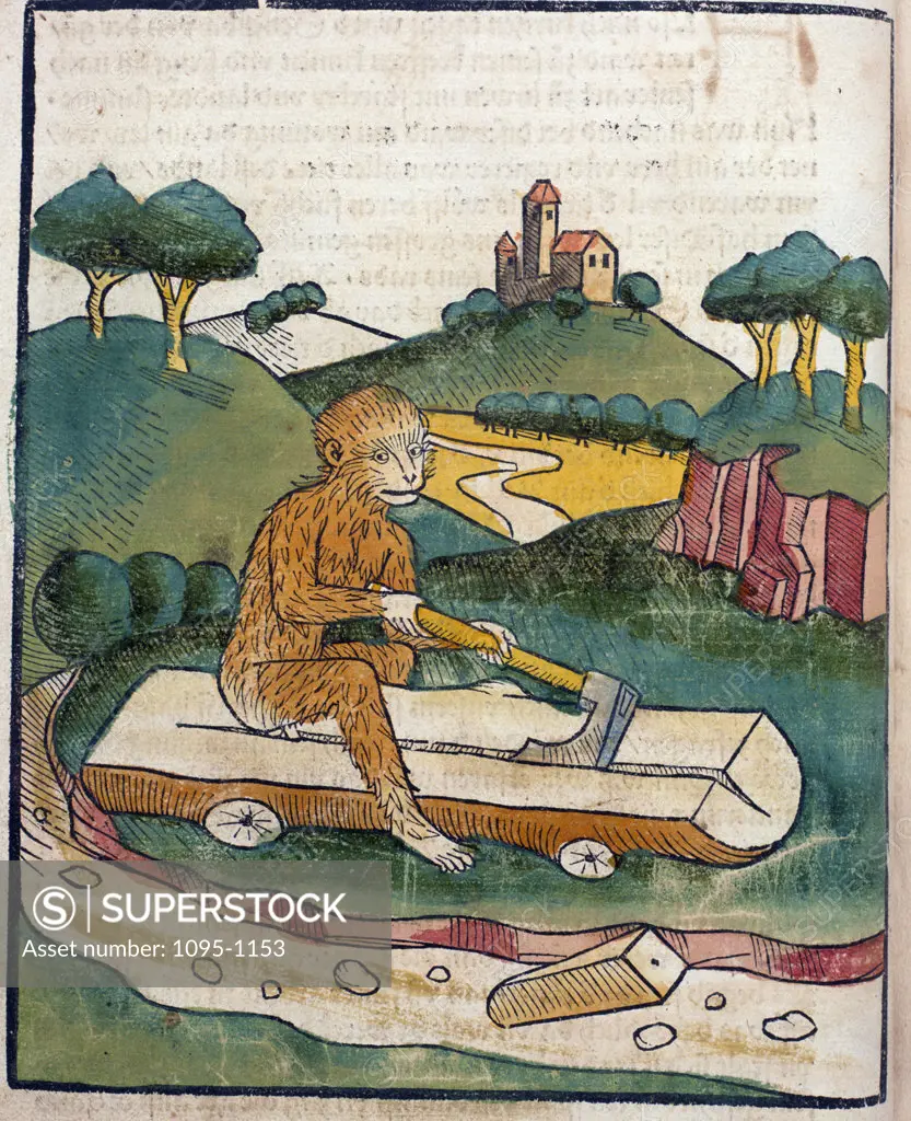 Monkey with an axe,  from Buch der Weisheit der alten Weisen,  USA,  Illinois,  Chicago,  Newberry Library,  1483