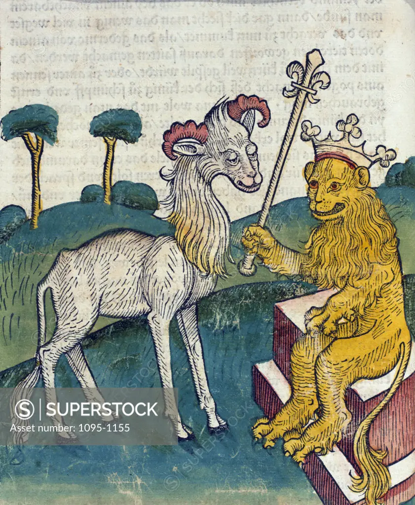 Lion King with Goat,  from Buch der Weisheit der Alten Weisen,  USA,  Illinois,  Chicago,  Newberry Library,  1483