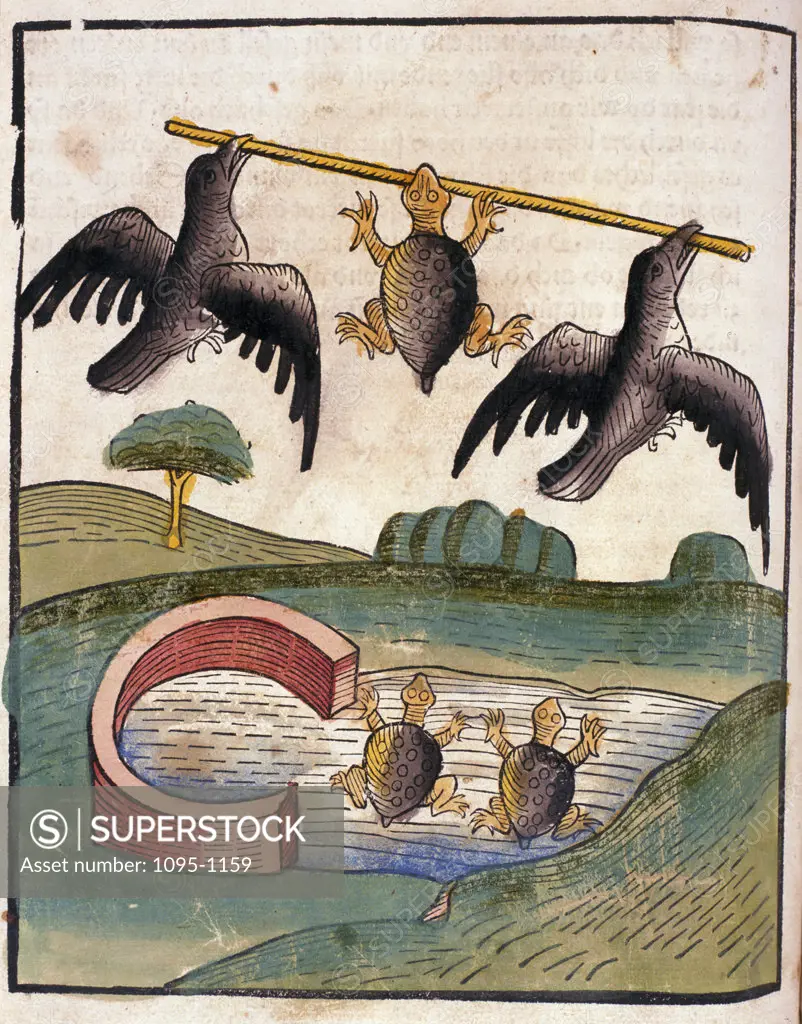 Two Birds flying off with Turtle,  from Buch der Weisheit der Alten Weisen,  USA,  Illinois,  Chicago,  Newberry Library,  1483