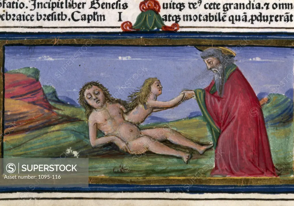 Detail of Adam and Eve,  1480 Vulgate,  manuscript,  USA,  Chicago,  Newberry Library