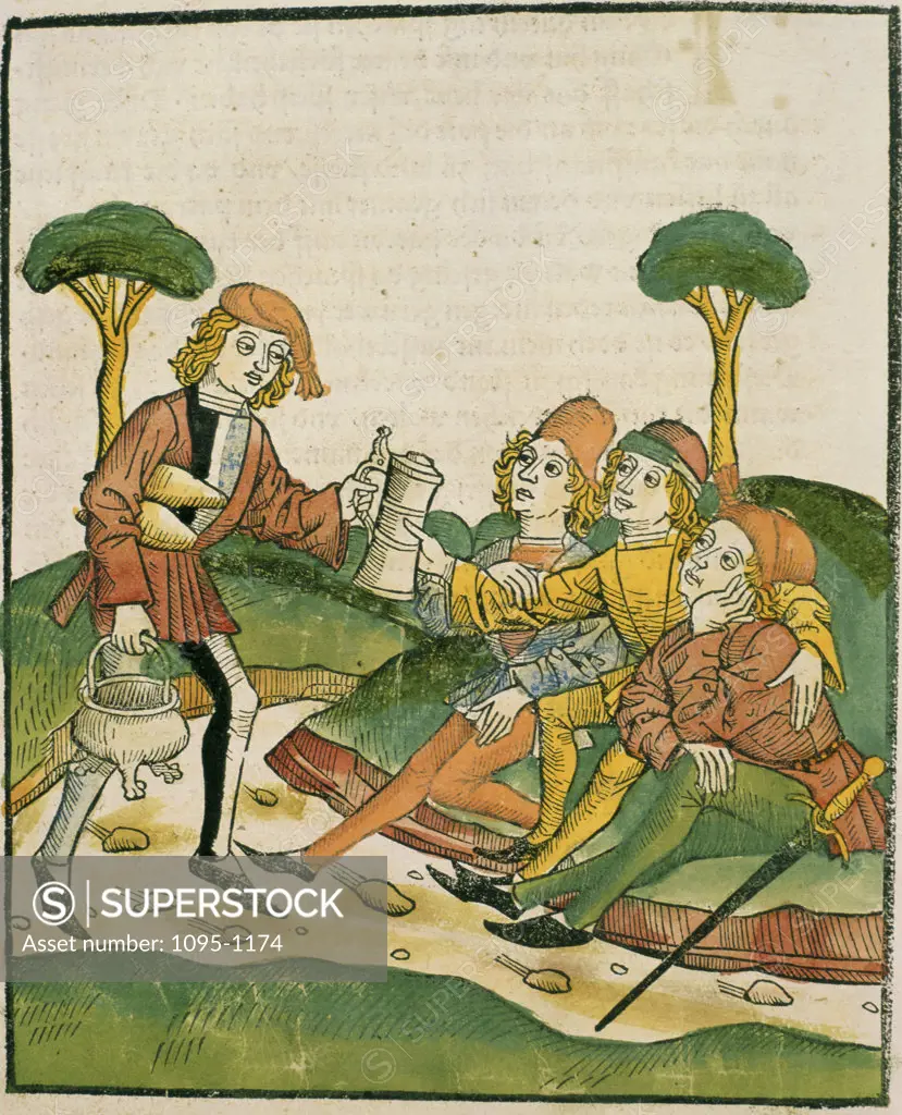 Men Drinking by the Side of the Road (from "Buch der Weisheit der alten Weisen") 1483 Artist Unknown Newberry Library 
